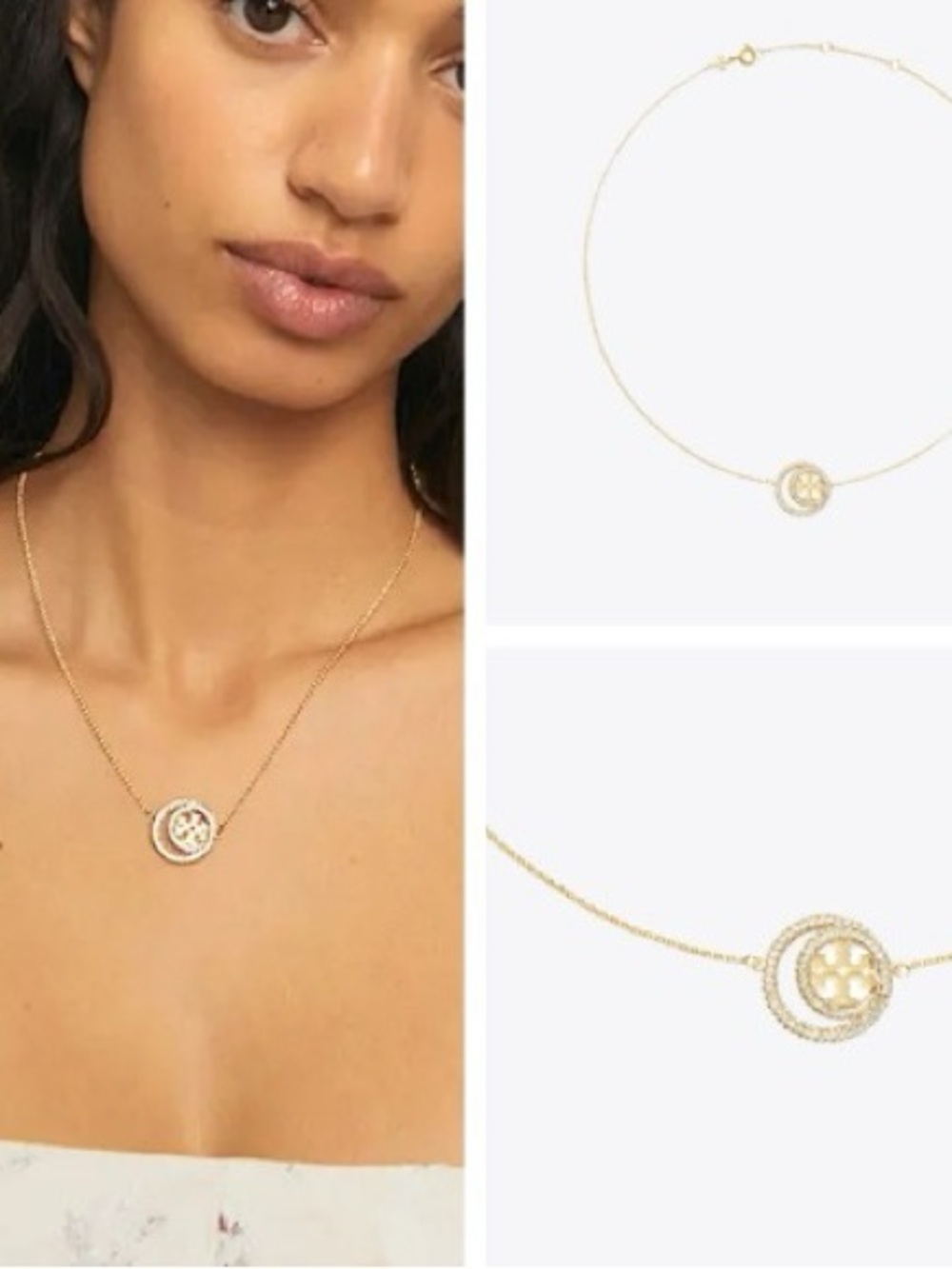 Tory Burch Gold Double-Ring Logo Pendant Necklace